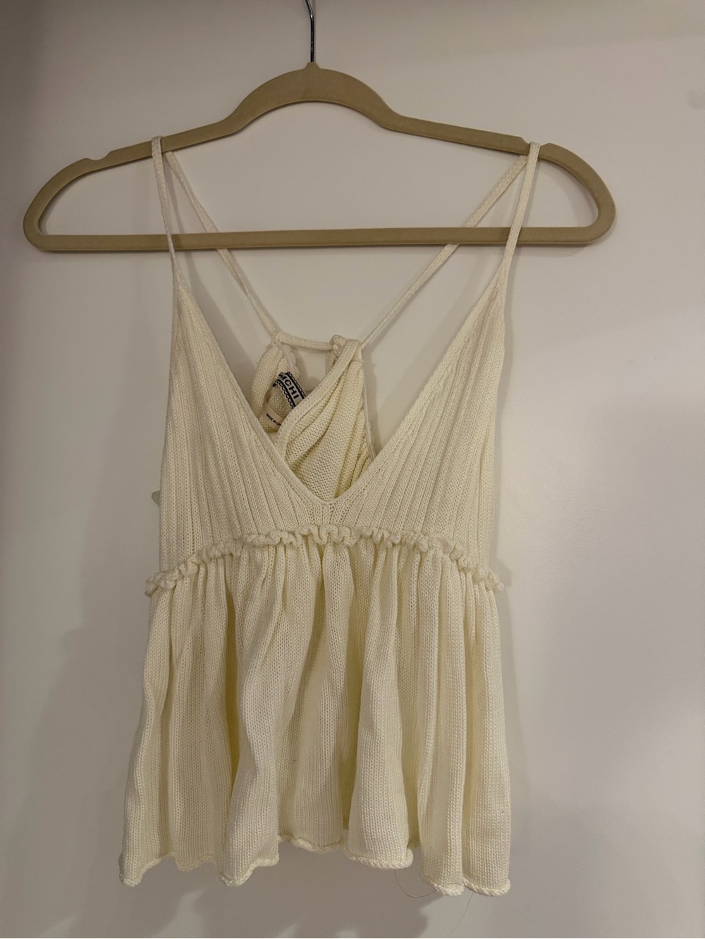Cream Knit Spaghetti Strap Peplum Tank